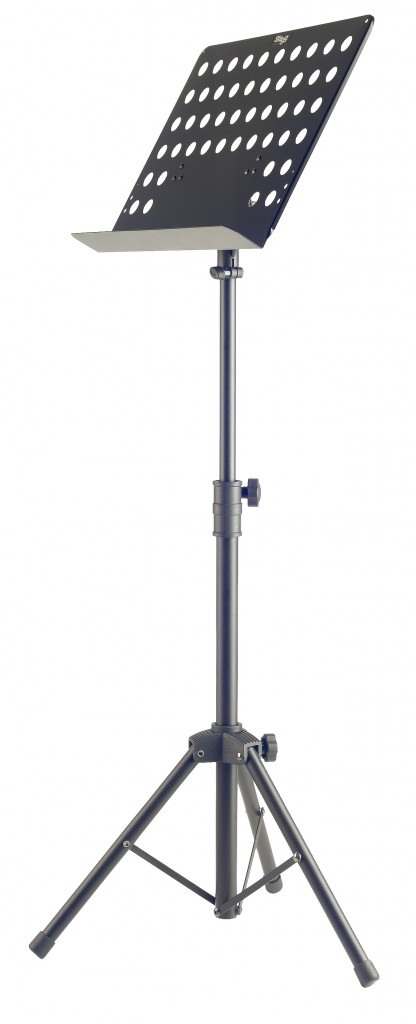 Basic orchestral music stand w/metal music rest (+punched holes)