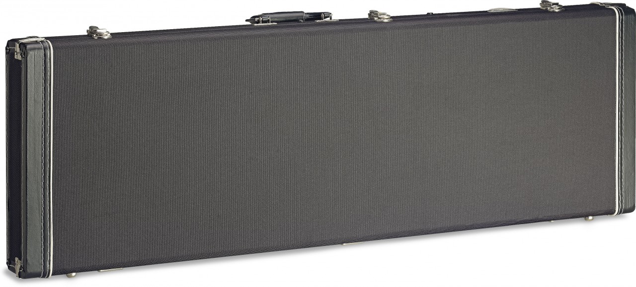 Vintage-style series black tweed deluxe hardshell case for electric bass guitar, square-shaped model
