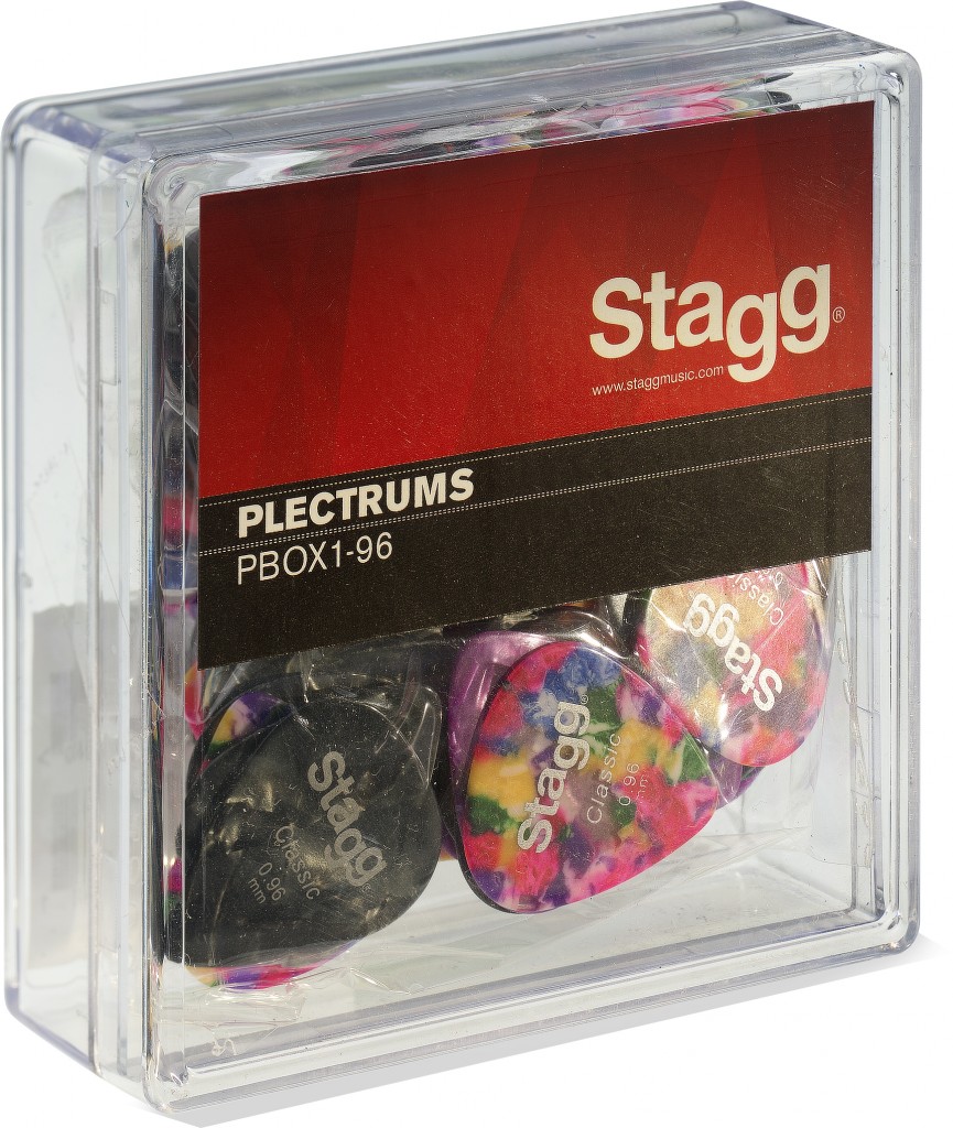 Pack of 100 Stagg 0.96 mm (0.038") standard plastic picks, various colours
