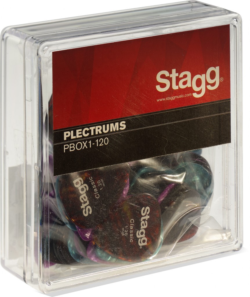 Pack of 100 Stagg 1.2 mm (0.047") standard plastic picks, various colours