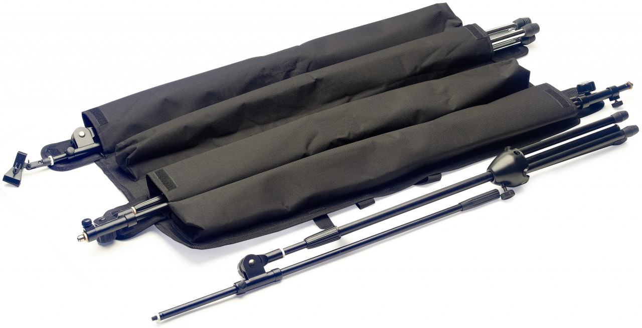 Strong BLACK nylon wraparound bag w/ inner pouches for 4 x Mic stands