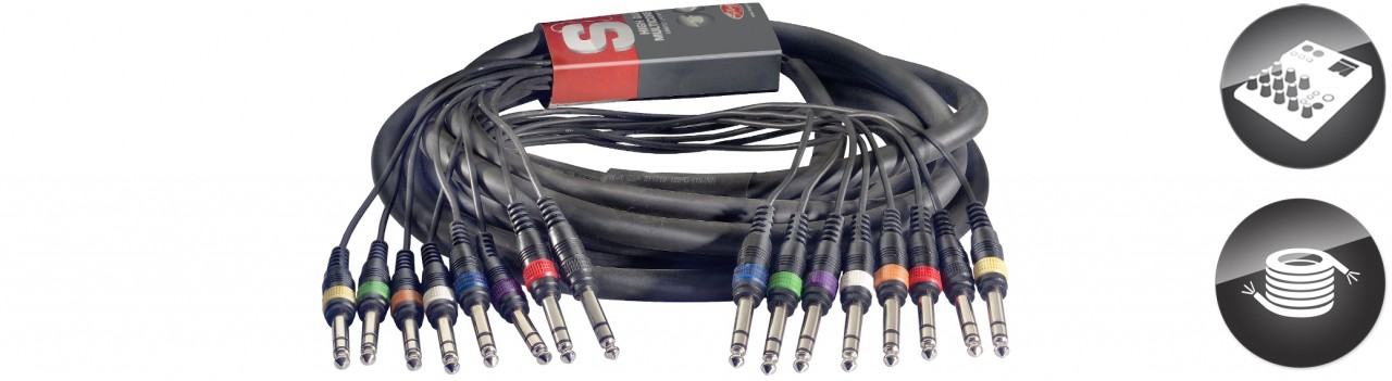 5 m/15 ft. Multicore Cable - 8 x stereo phone-plug/8 x stereo phone-plug