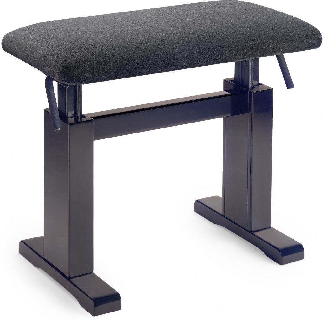 Hydraulic piano bench, rosewood colour, matt, with fireproof black velvet top