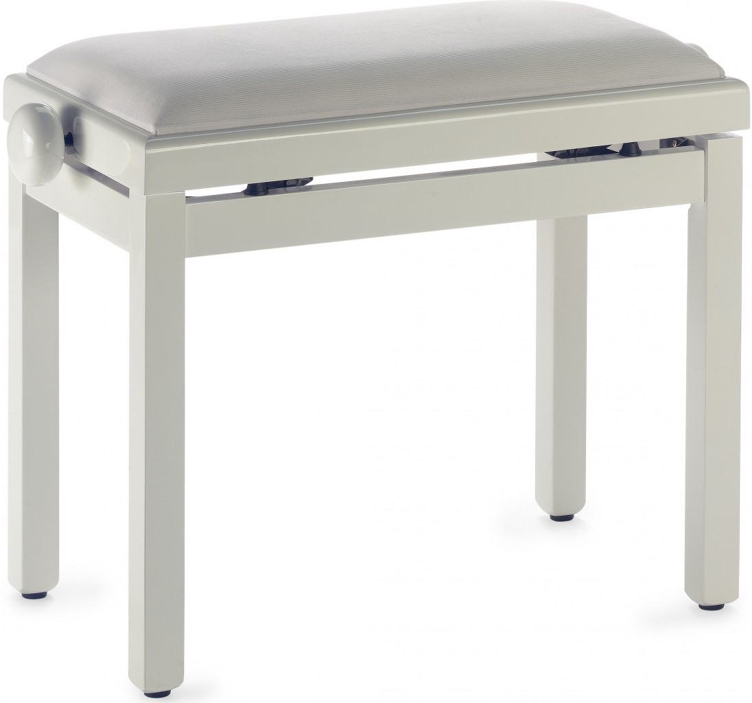 Highgloss piano bench, ivory colour, with white velvet top