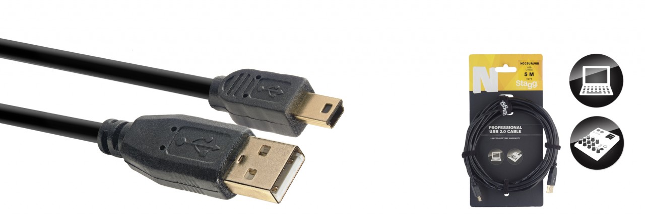 USB 2.0 cable, USB A/mini USB B (m/m), 5 m (16')