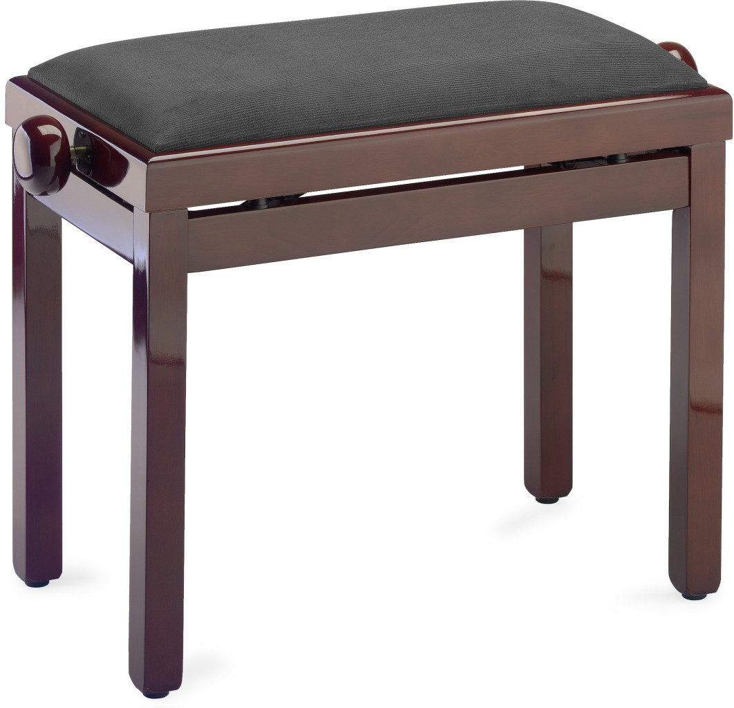 Highgloss piano bench, mahogany colour, with black velvet top