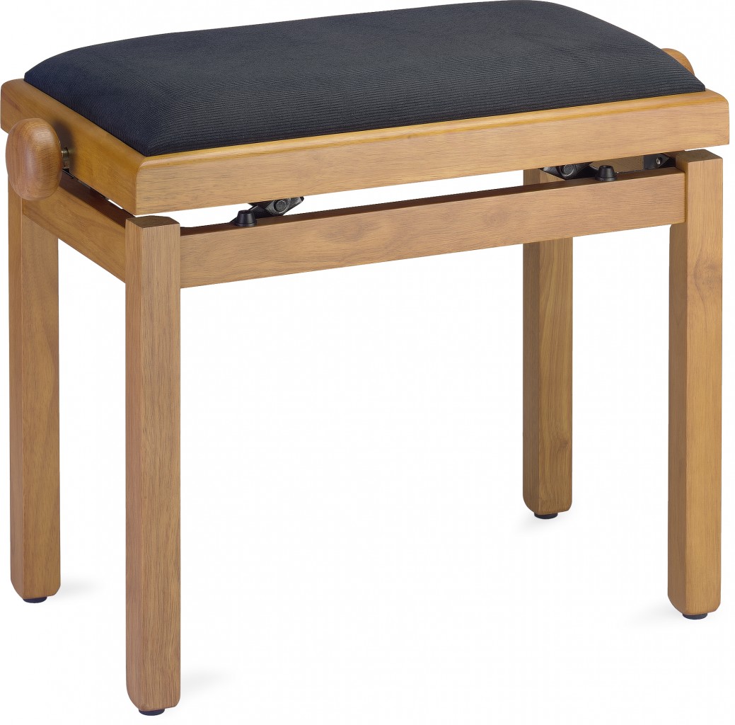 Matt piano bench, oak colour, with black velvet top