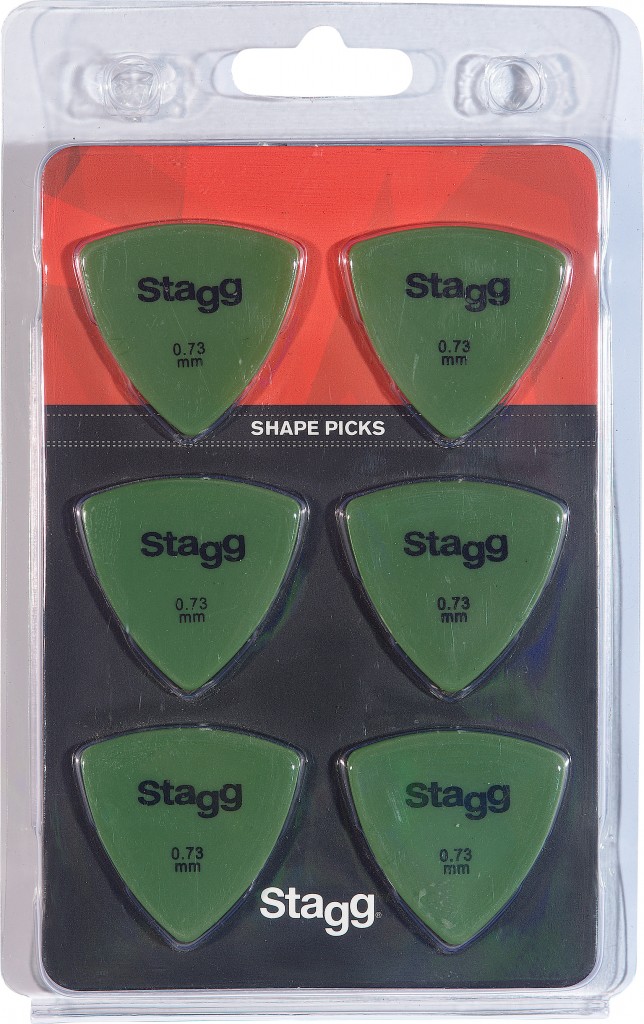 Pack of 6 Stagg 0.73 mm triangular plastic picks