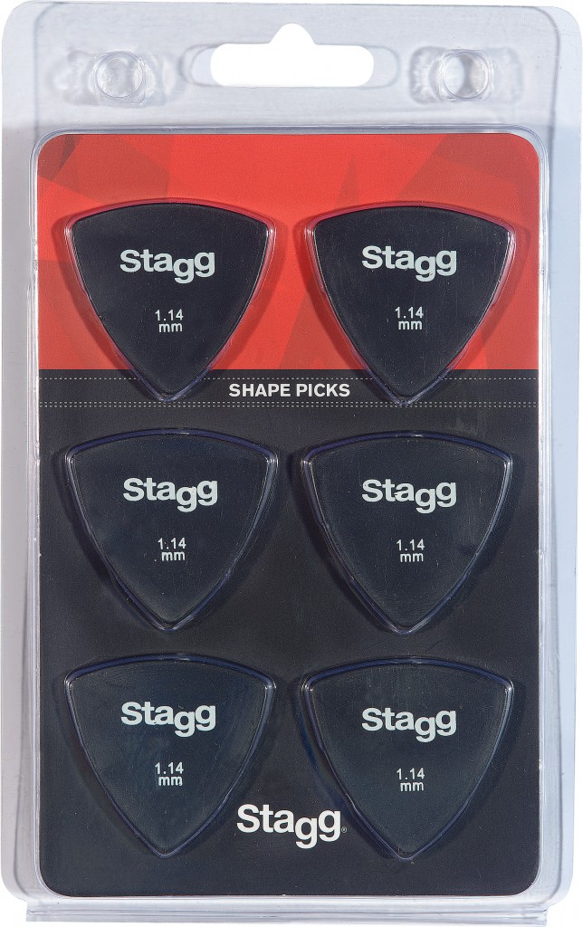 Pack of 6 Stagg 1.14 mm triangular plastic picks