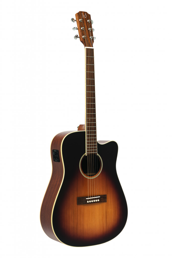 4/4 cutaway acoustic-electric dreadnought guitar with solid cedar top, Ezra series