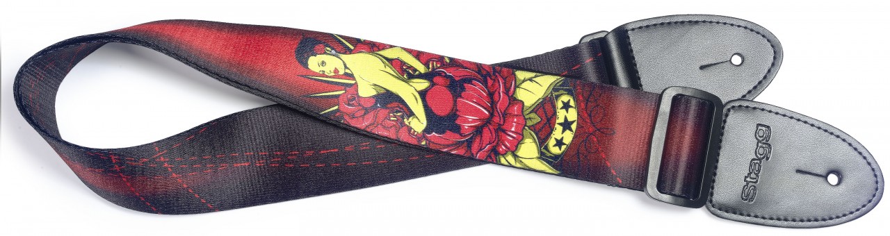 Terylene guitar strap with "Pin-up girl" pattern