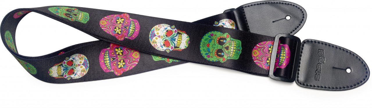 Terylene guitar strap with Mexican skull 3 pattern