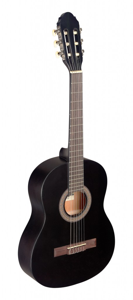 3/4 black classical guitar with linden top