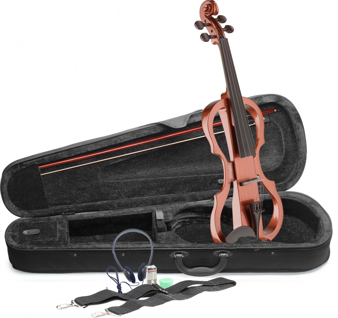 4/4 electric violin set with violinburst colour, soft case and headphones