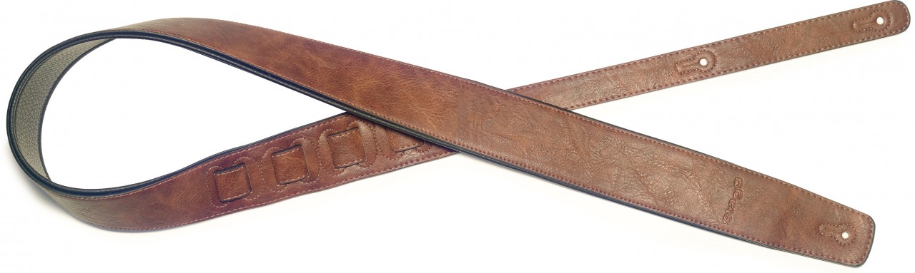 Brown padded leatherette guitar strap, large