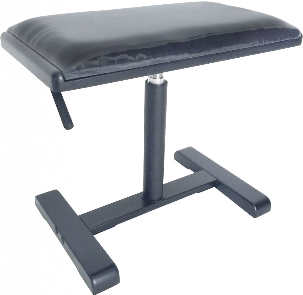 Matt black hydraulic piano bench with black fireproof velvet top and central leg