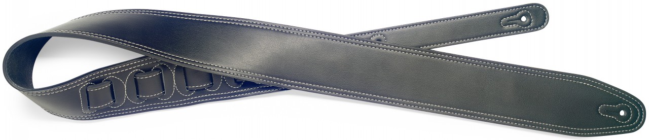 Black padded leather guitar strap, white seam