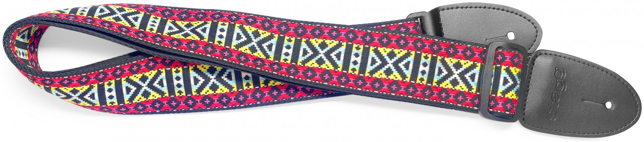Woven nylon guitar strap with rainbow 1 Hootenanny pattern