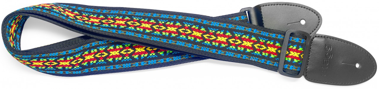 Woven nylon guitar strap with rainbow 2 Hootenanny pattern