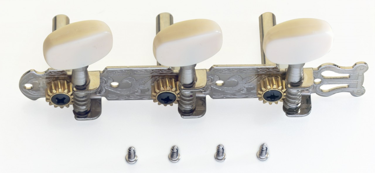 Standard machine heads 3 x 3, for folk guitar, chromed with cream buttons