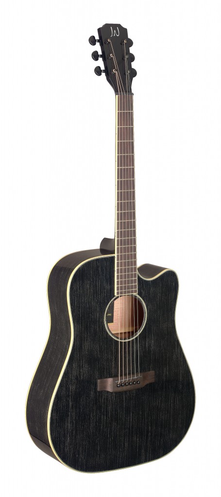 Cutaway acoustic-electric dreadnought guitar with solid mahogany top, Yakisugi series