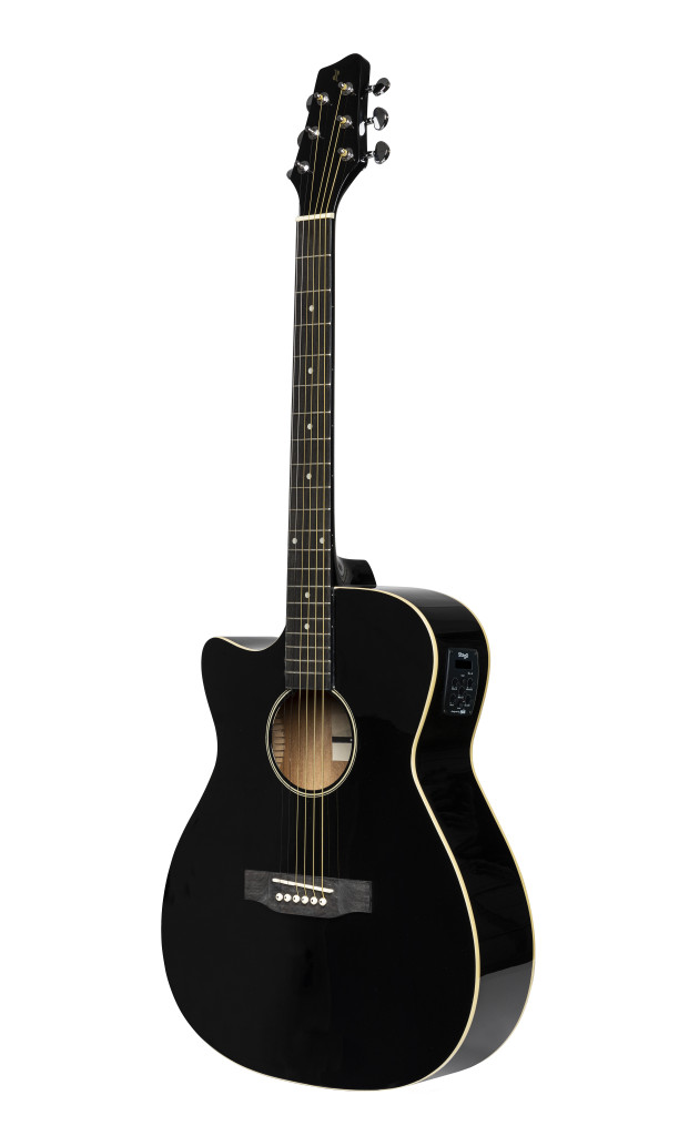 Cutaway acoustic-electric auditorium guitar, black, left-handed model