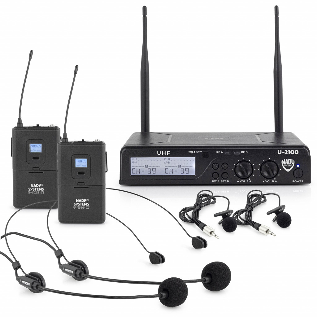 Nady U-2100 Dual LT 200-Channel UHF Wireless Lavalier Microphone System