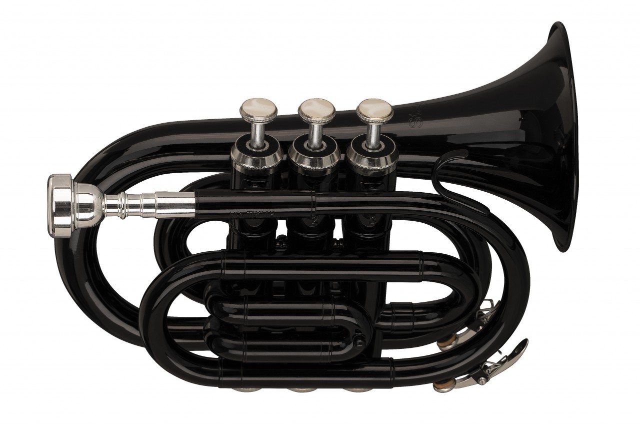 Bb pocket trumpet, ML-bore, brass body, black