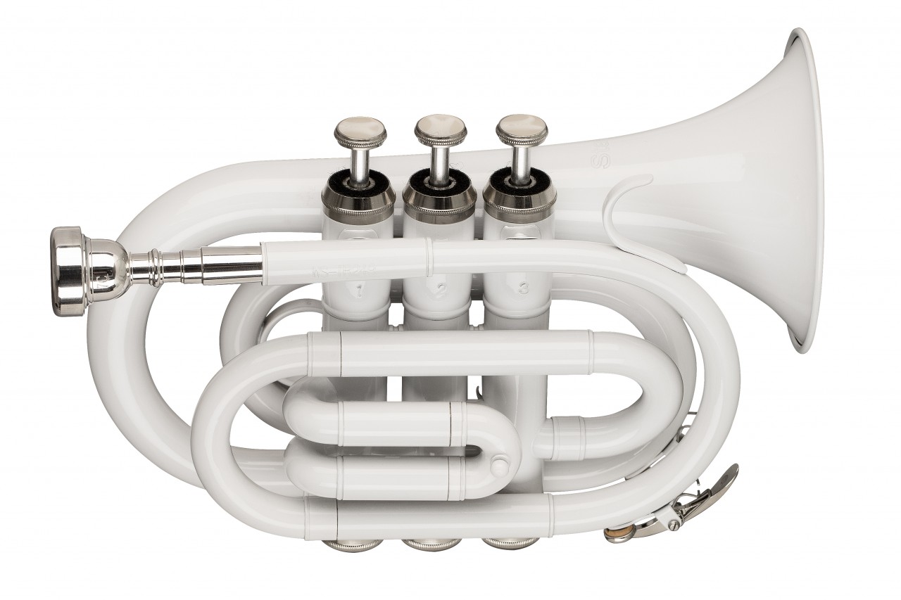Bb pocket trumpet, ML-bore, brass body, white