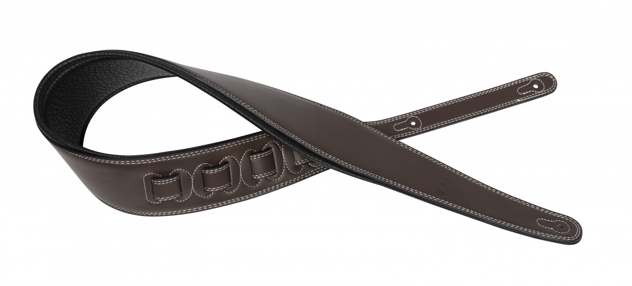 Dark brown padded leatherette guitar strap, extra large