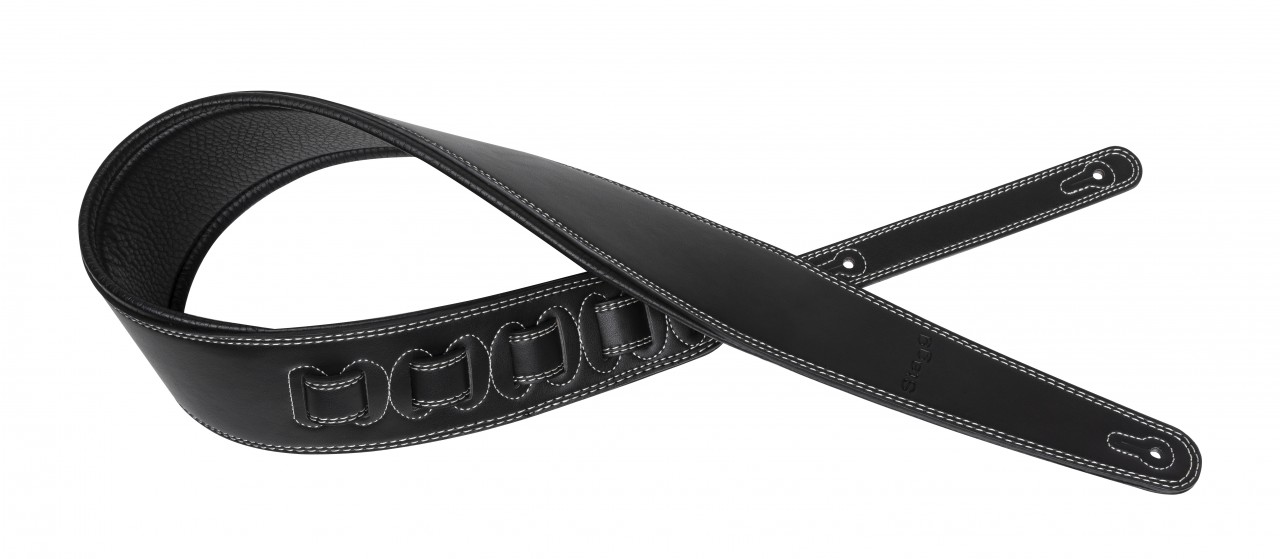 Black padded leatherette guitar strap, extra large