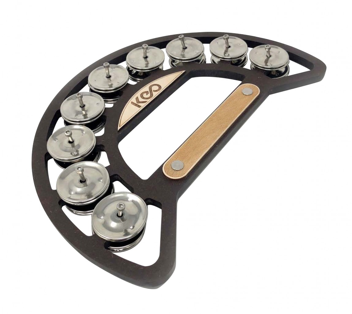 KEO crescent-shaped tambourine with ergonomic textured hand grip